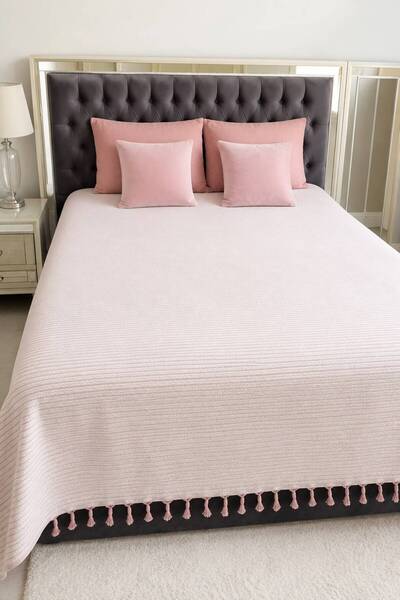 Gizo Home Hce |   Fringe Tied Bohemian Bedspread 1 Piece Modern Double Bedspread Pike 200X230 Decorative Double Bedspread Pink