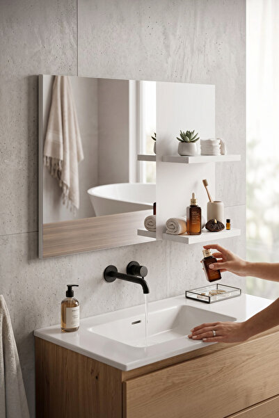 Soyoe Lavabo Üstü Ayna Raflı Banyo Aynası Dresuar Ayna 60 x 45