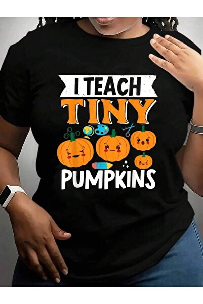 21JNRY تي شيرت Teacher I Teach Tiny Pumpkins Costume Halloween باللون الأسود