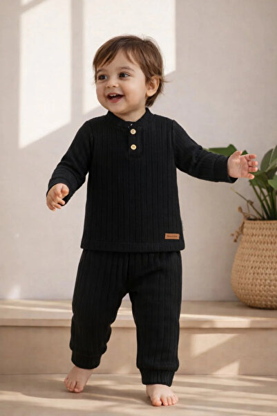 Mai Perla Boy's Set Ribbed Ribbed Fabric Double Top and Bottom Set (1-5 Years)