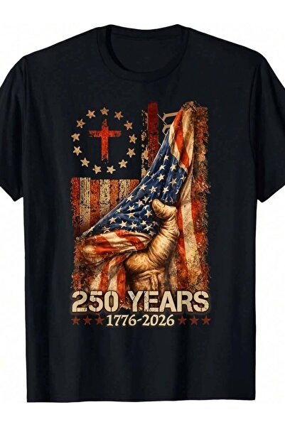 23ERVA Men's Plus Size Vintage Patriotic T-Shirt - 250 Years 1776-2026 Distre...