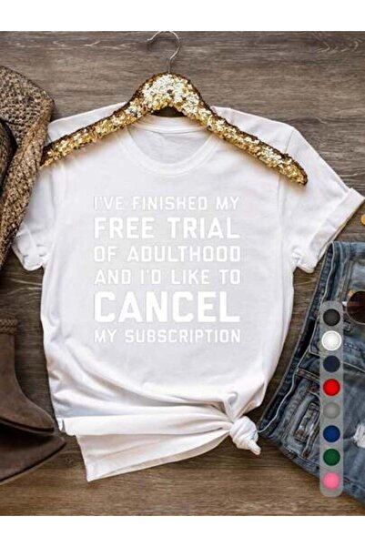23ERVA Women's T-Shirt With "Cancel Subscription" Text, Graphic Tee Casual We...