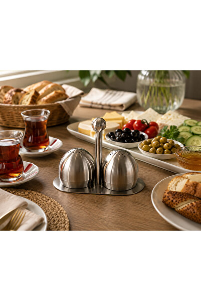 YDGR 2’li Metal Tuzluk Biberlik Seti – Taşıma Standlı Baharatlık