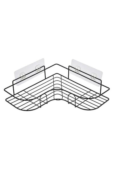 CATIANO Etajeră de colț metalică cu cârlige autoadezive pentru baie 26x26x6cm