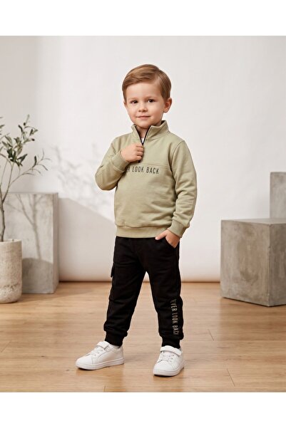 voyyo kids baby طقم بدلة رياضية للأولاد بياقة عالية وسحاب أمامي لعمر 2-3-4-5-...