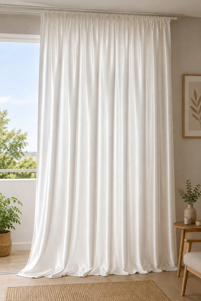 SHY TEKSTİL White Satin Curtain with a Shiny and Stylish Appearance, Soft Tex...