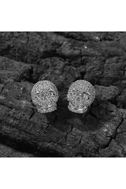 Tessero Cercei Argintii tip Surub cu Forma de Craniu Incrustat cu Cristale Zirconiu Cubic,