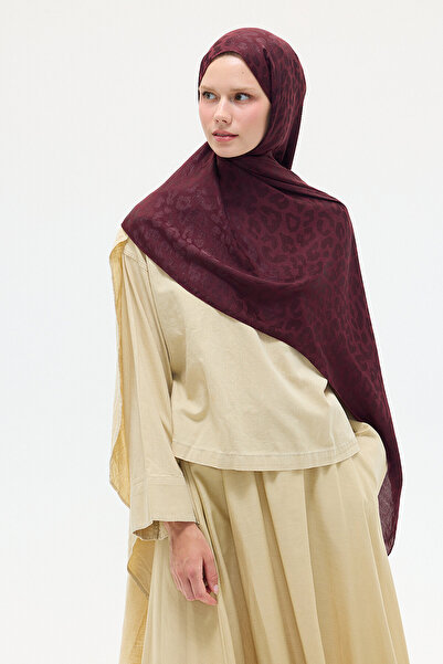 cs camellia scarf Ιταλικό σάλι ζακάρ με σχέδιο λεοπάρ - Βουργουνδίας