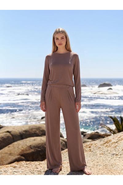 Olivera Brown Viscose Fabric Women's Pajama Set