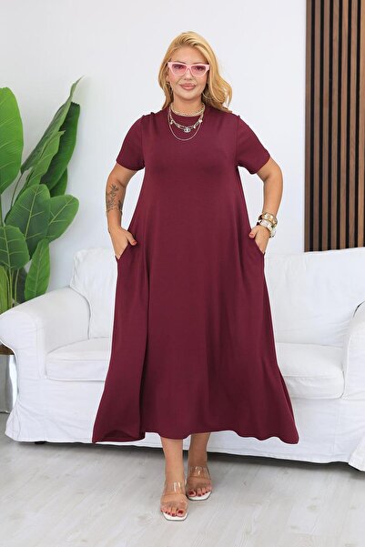 Siyezen Plus Size Modal Fabric Pocket Flared Dress