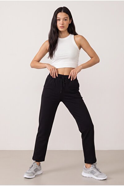 NOTHING Women's High Waist Elastic Waist Lace-Up Straight-Leg Sweatpants Po-3011