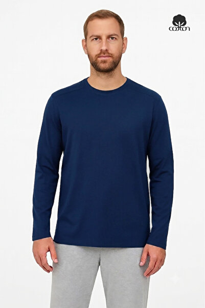 Cottonland Men's Colbert Long Sleeve O-Neck Unprinted Flowy Combed Cotton T-S...