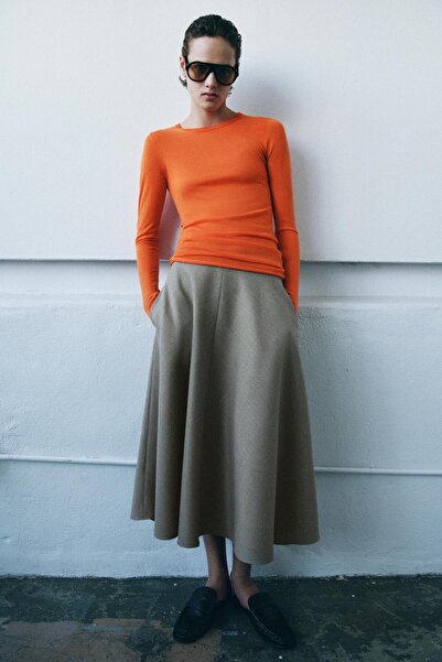Buti Allbucks Za -Ra Zw Collection Herringbone Layered Midi Skirt Abzra00049
