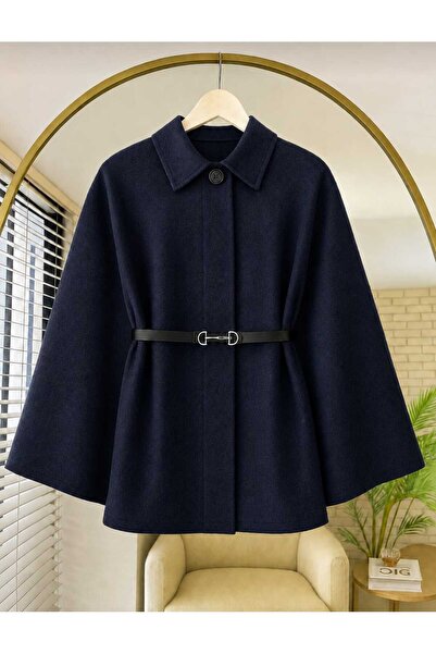 Giyim Gezegeni Poncho bleumarin cu centură, tricotat, pentru femei, de iarnă,...