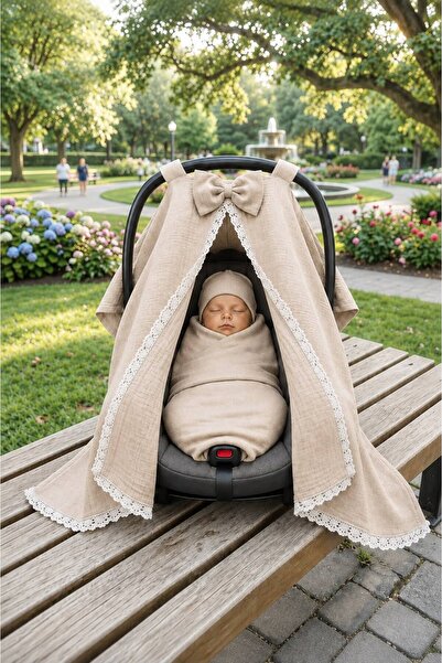 AHSEN TASARIM Muslin Fabric Stroller Cover, Stroller Cover, Muslin Stroller C...