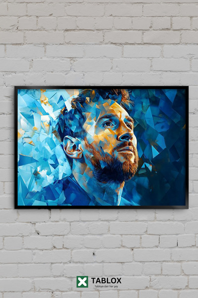 TABLOX Lionel Messi Fotbal Poligon Portret Albastru Artă înrămată Tablou deco...