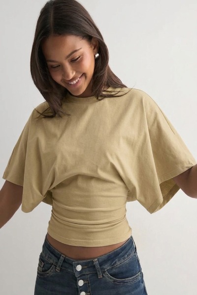 Cockatoo Women's Waist-Fitted Wide-Sleeve Natural Viscose Blouse - Soft Textu...