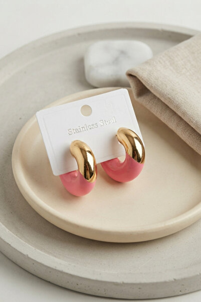 Lisinya 316L Steel Gold Color Fuchsia Hoop Model Women's Earrings -