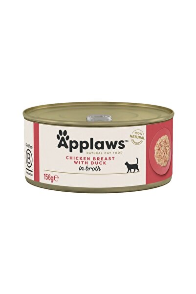 Applaws طعام رطب للقطط من ابلاوز صدور الدجاج مع البط في المرق بحجم 156 جرام.