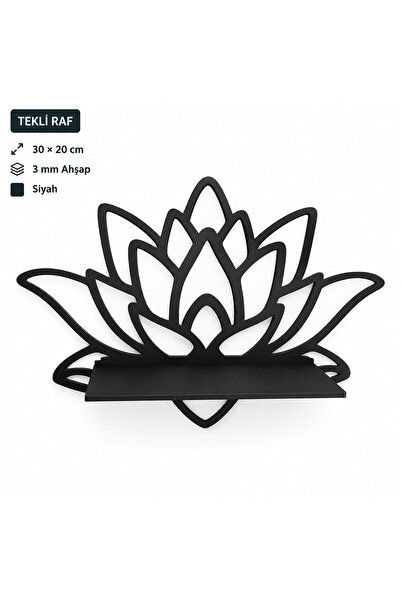ArliaDesign Lotus Çiçeği Figürlü Siyah Ahşap Duvar Dekoru 30x20 cm