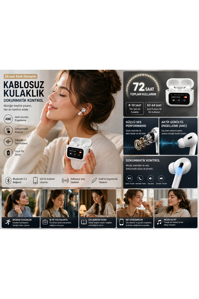 Generic Ekranlı Bluetooth Kulaklık Kablosuz Dokunmatik Ekranlı Kulak İçi Kula...