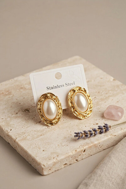 Skygo 316L Gold Color Gold Color Vintage White Pearl Model Earrings Tj-Bkp12060