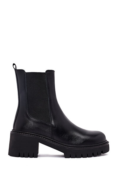 Derimod Women's Black Thick Heeled Leather Chelsea Boots Wf450005Dv