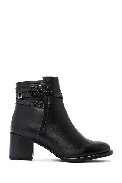 Derimod Women's Black Zippered Thick Heeled Boots Wf240003Sv