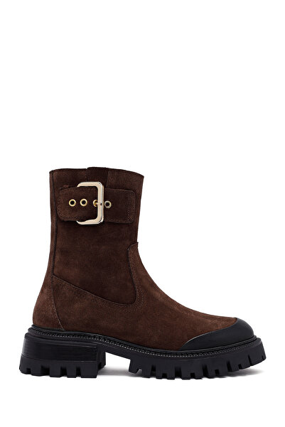 Derimod Women's Brown Thick-Soled Suede Leather Boots Wf170013Ds