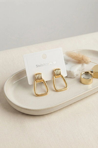 shopwave 316L Steel Gold Color Vintage Trapezoidal Model Earrings