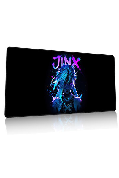 Duvarda League of Legends Jinx Gaming Oyuncu 90x40 cm Mousepad Kaymaz Taban XL