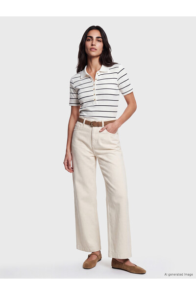 LC Waikiki Ecru Belted Wideleg Women's Jean Pants