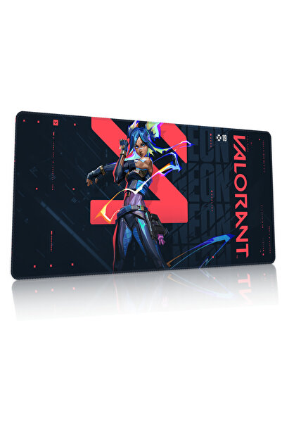Duvarda Valorant Neon Gaming Oyuncu 90x40 cm Mousepad Dikişli Kaymaz Taban XL