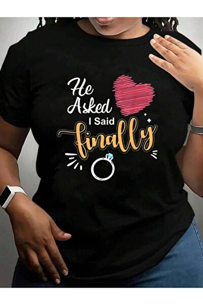 21JNRY تي شيرت أسود مطبوع عليه عبارة He Asked I Said Finally، مناسب للأزواج ف...