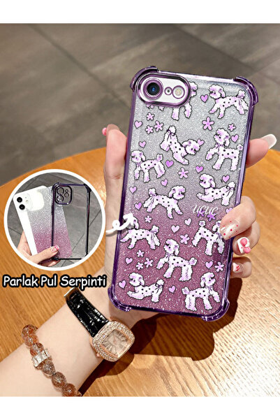 ucuc iPhone 7/8/SE 2020 2022 Uyumlu Şeffaf Dört Köşe Silikon Kaplama Parlak K...