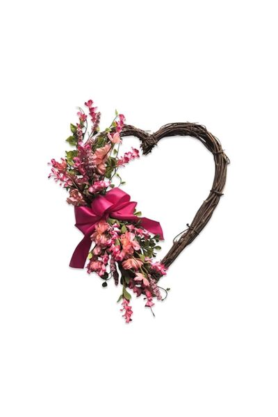 Generic Heart-Shaped Lavender Wreath with Pink Flowers & Lavender Blooms - Pl...