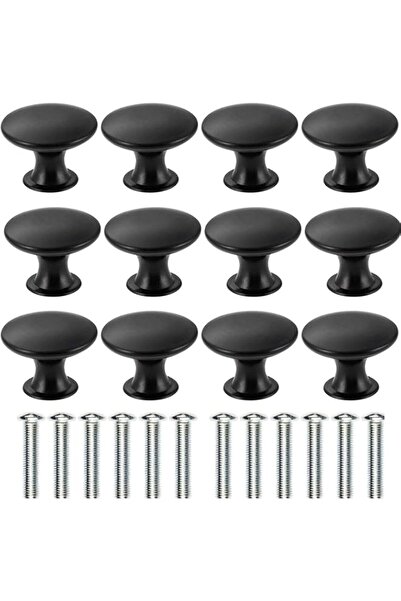 Generic Brand Matte Black Round Cabinet Knobs, 30mm Brass Drawer Pulls, 12 Pc...