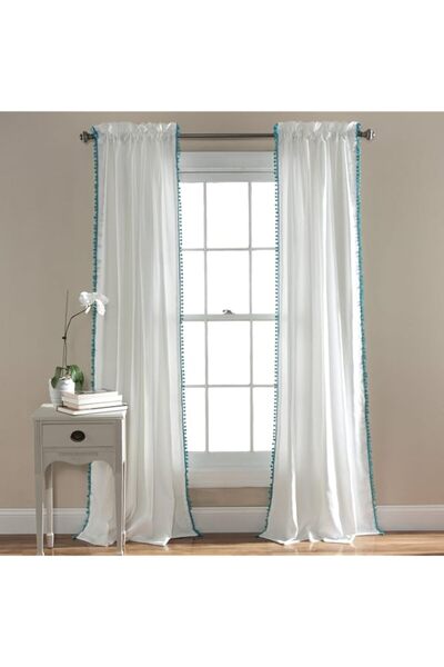 Generic Brand Lush Decor Pom Curtain | Textured, Solid Color Shabby Chic Styl...
