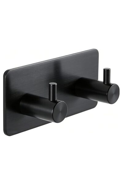 Generic Bathroom Kitchen Adhesive Double Hook 9cm Matte Black Wall Hook with ...