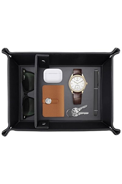 Generic Leather Valet Tray for Men – 2 Compartment Key Tray, Nightstand Organ...