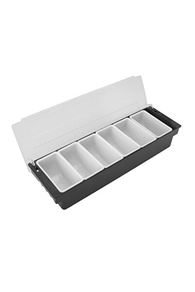 Generic Fruit Caddy Condiment Container Black Plastic with Lid 6 Compartments...