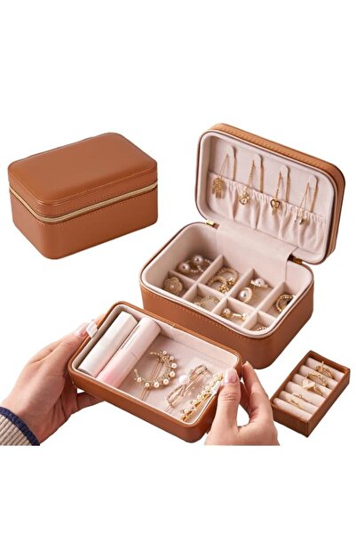 Generic Brand Portable Travel Jewelry Organizer Case, PU Leather Two-Layer Je...