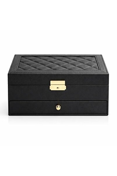 Generic Brand Large Black Jewelry Box, PU Leather with Velvet Lining, Two-Lay...