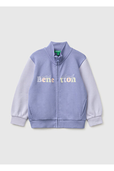 United Colors of Benetton Girl's Purple Embroidered Front Ribbed High-Neck Zi...