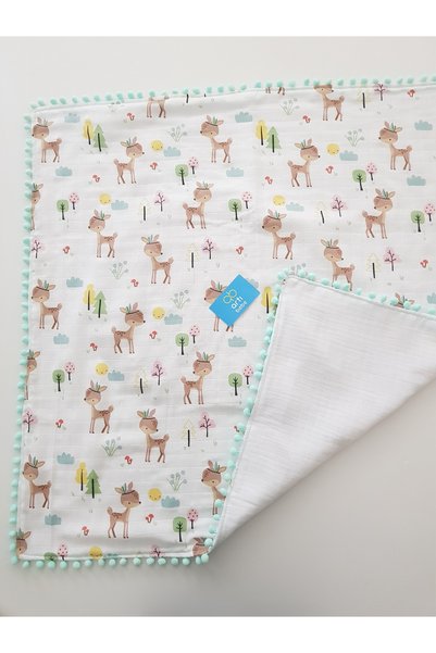 artıbebe Deer Patterned Double-Layer Muslin Blanket | 100% Cotton Muslin Cloth | Baby Swaddle, Nursing Cover