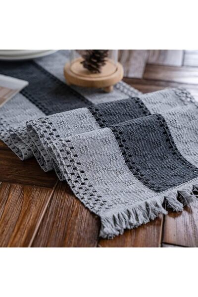 Generic Weldomcor Grey Macrame Table Runner Boho Cotton Linen Table Runner wi...