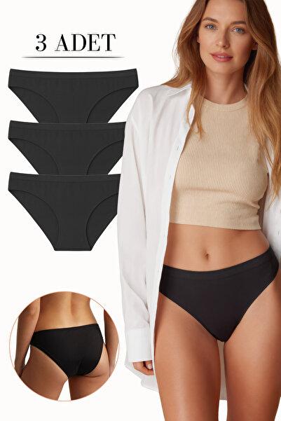 LİBELLA İÇ GİYİM Women's Cotton Lycra Classic Panties Black 3-Pack