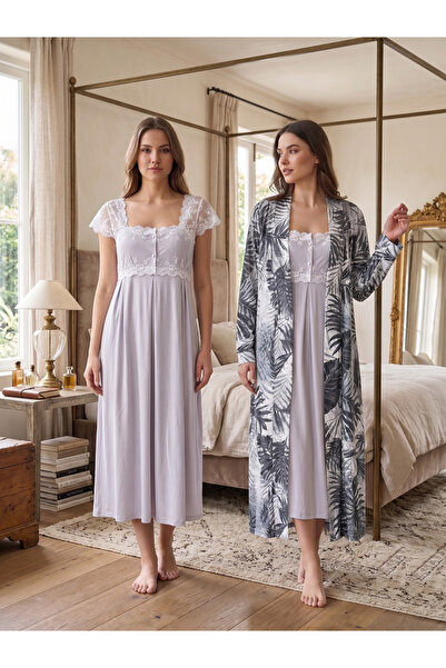 by İGP Maternity Cotton Patterned Dressing Gown Nightgown Set Effortt