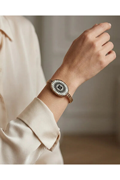 Dorvina Vintage Bronze Enamel-Embellished Black and White Floral Pattern Meda...