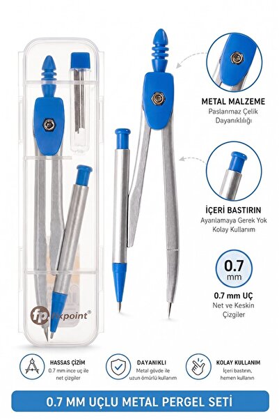 Artmaster 0.7 Uçlu Metal Pergel Mavi 1 Adet Fixpoint Kutulu Metal Pergel Vers...